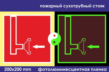 F08 пожарный сухотрубный стояк (ГОСТ 34428-2018, фотолюминесцентная пленка, 200х200 мм) - Знаки безопасности - Знаки пожарной безопасности - Магазин охраны труда Протекторшоп