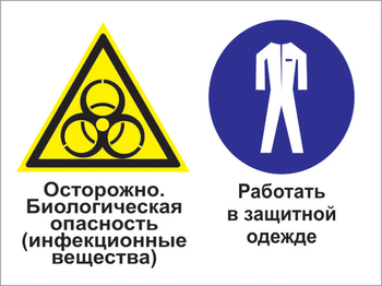 Кз 72 осторожно - биологическая опасность (инфекционные вещества). работать в защитной одежде. (пластик, 400х300 мм) - Знаки безопасности - Комбинированные знаки безопасности - Магазин охраны труда Протекторшоп